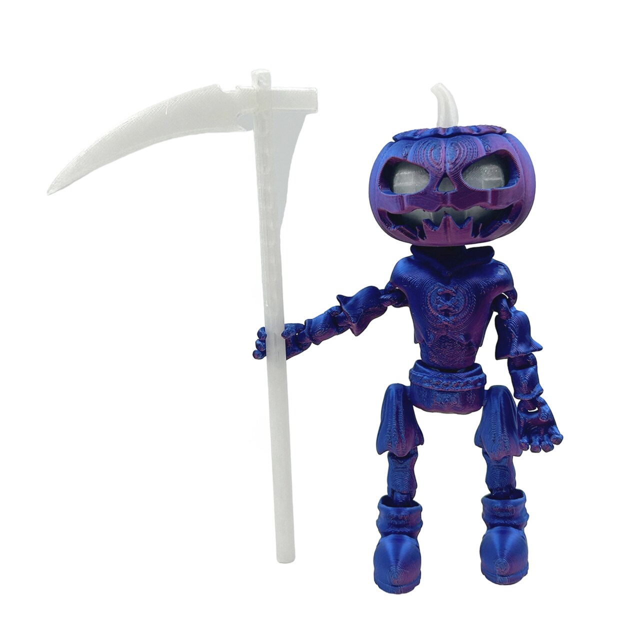 3D Printed Pumpkin Men Statue Articulated Pumpkin Head Figure With Scythe Halloween Fidget Toy Posable Flexible Desk